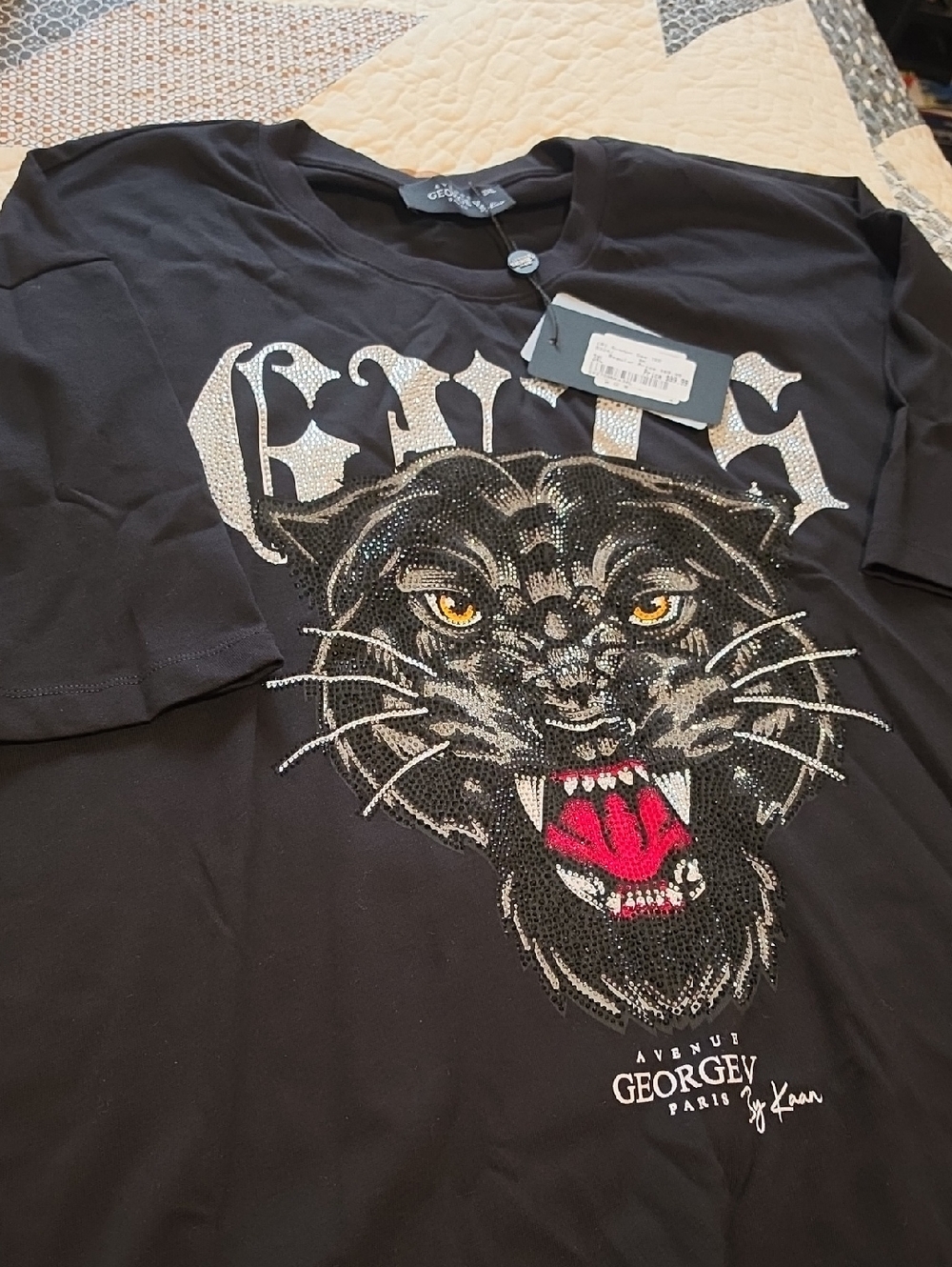 Avenue Black Tee with Silver Studded Graphic